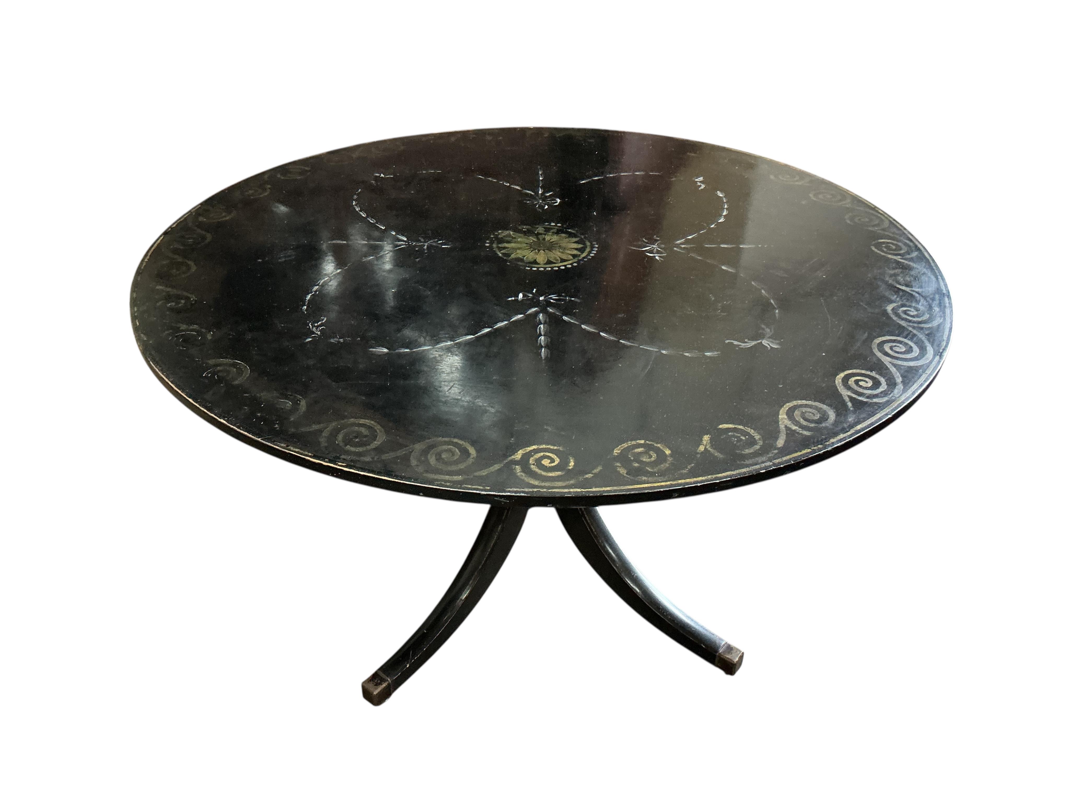 A Regency style circular painted breakfast table, diameter 122cm, height 71cm